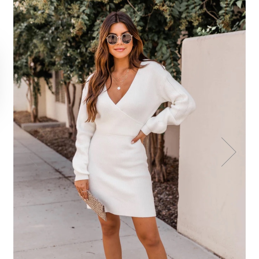 GREATER THAN EVER IVORY WRAP SWEATER DRESS